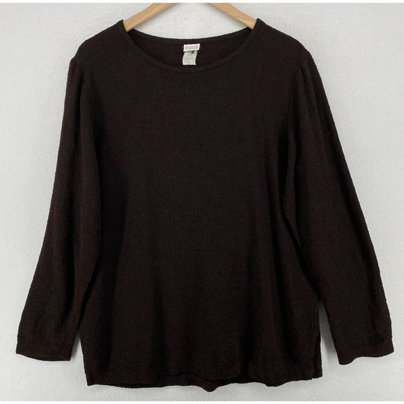 EILEEN FISHER Top M Viscose Blend Textured Crewneck Long Sleeve Brown USA VTG - Picture 2 of 13